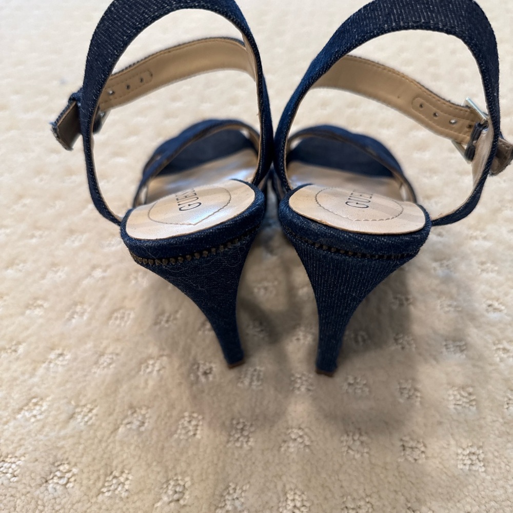 Guess Denim Wedge Sandals Ankle Strap Heels Size 7M - Picture 3 of 7